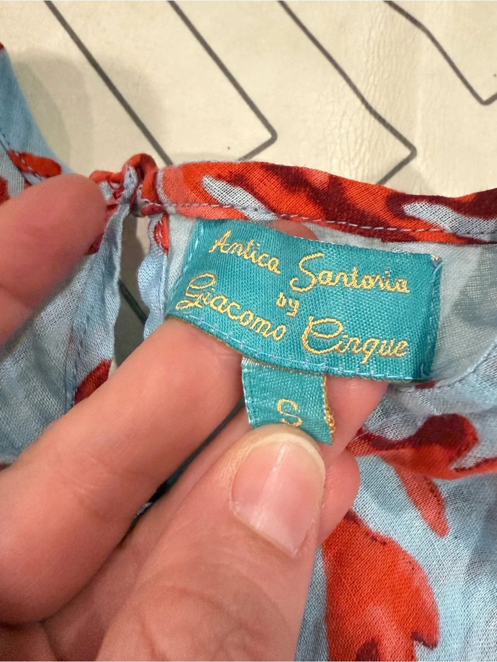 Antica Sartoria Blue & Red Coral Pattern Dress